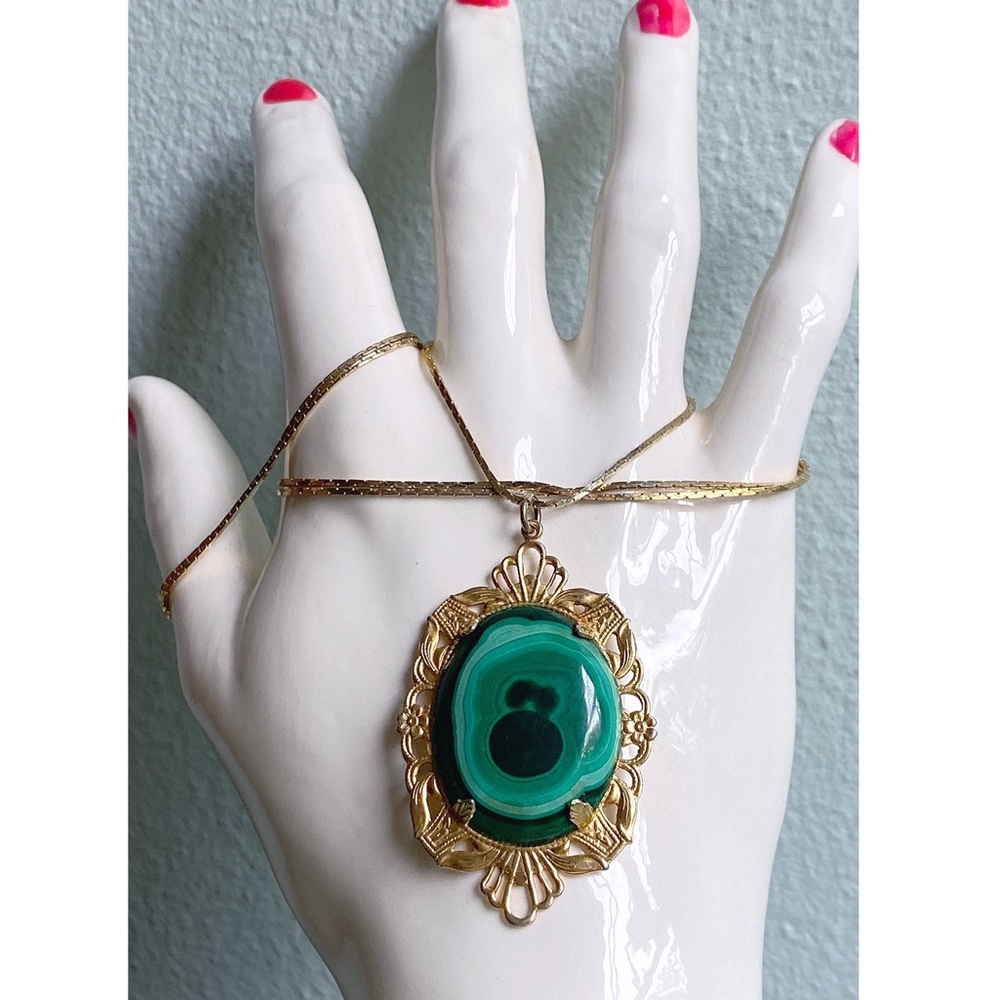 Vintage Art Nouveau malachite gold necklace